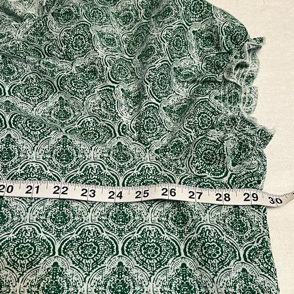 ellos Women's Top Green Geometric Short Sleeve Size 2X Blouse Cotton Tie Neck - Picture 5 of 6